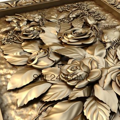 Панно художественные (Розы в раме, PH_0014) 3D модель для ЧПУ станка